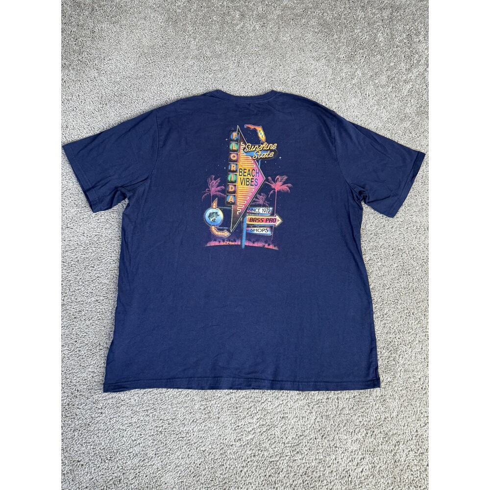 Bass Pro Shop Shirt Mens 2XL Blue Florida Beach Vibes Graphic Crew Neck Cotton